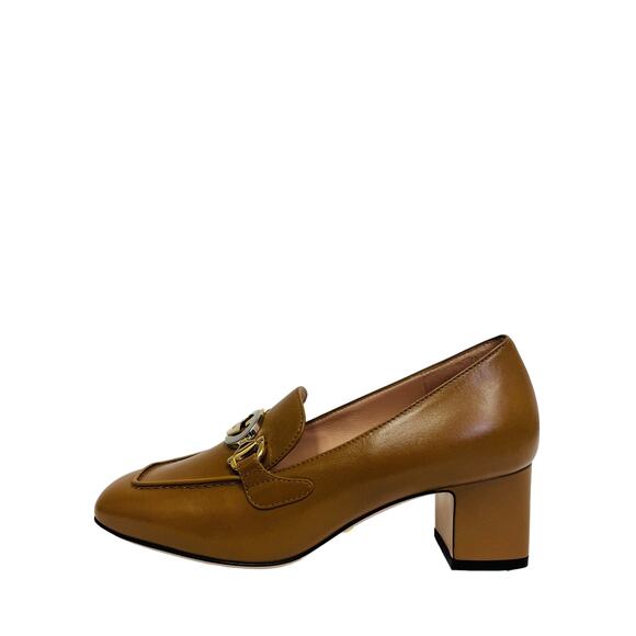 GUCCI Brown Leather Interlocking G Zumi Logo Square Toe Block Heel Loafers 36.5 - Picture 1 of 10